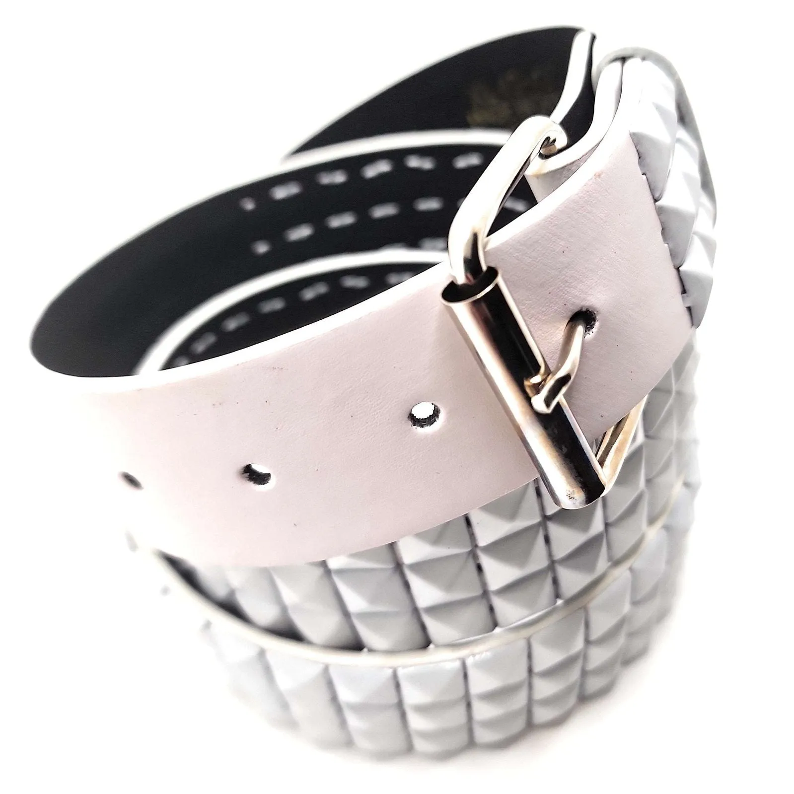All White Pyramid Studded Leather Belt Punk