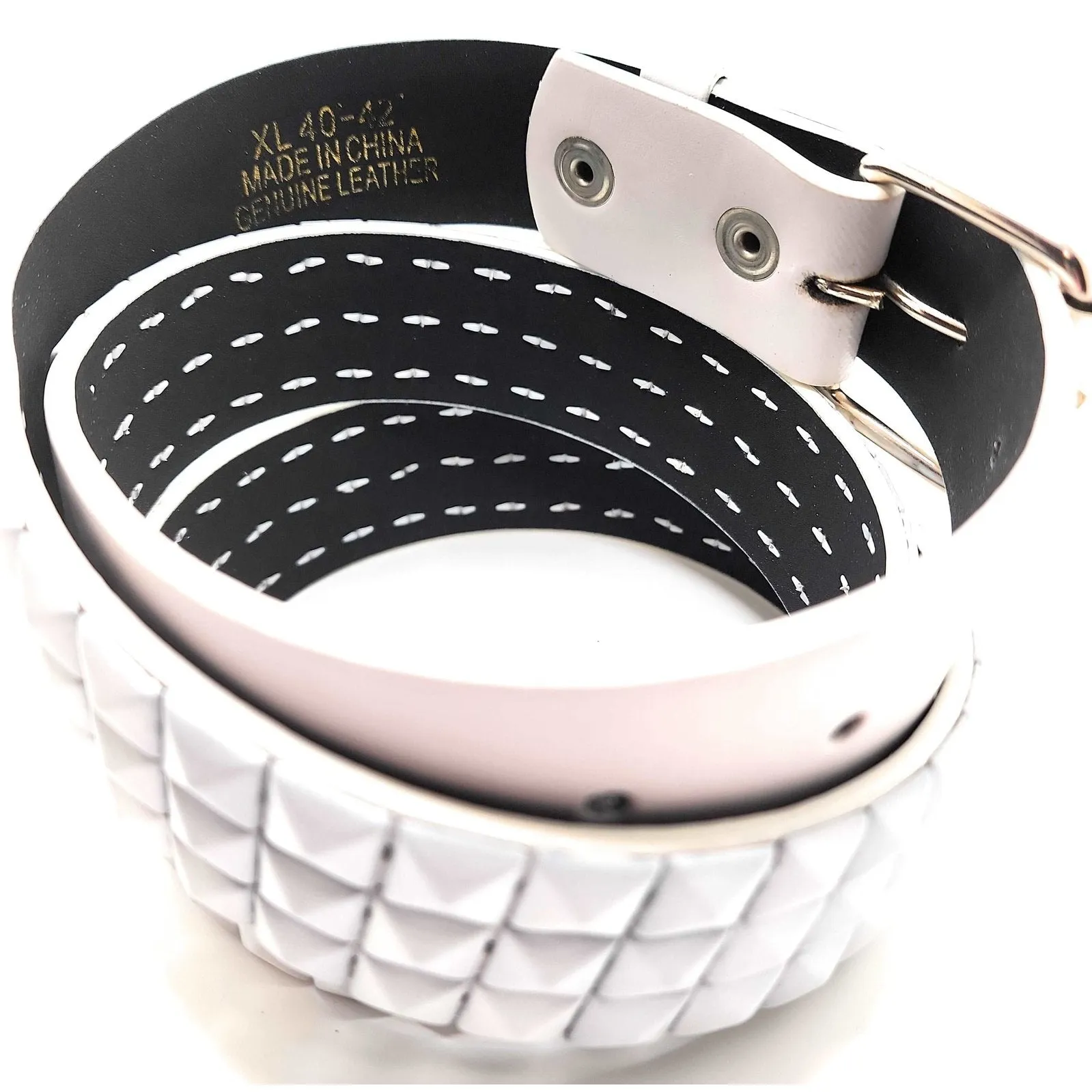 All White Pyramid Studded Leather Belt Punk