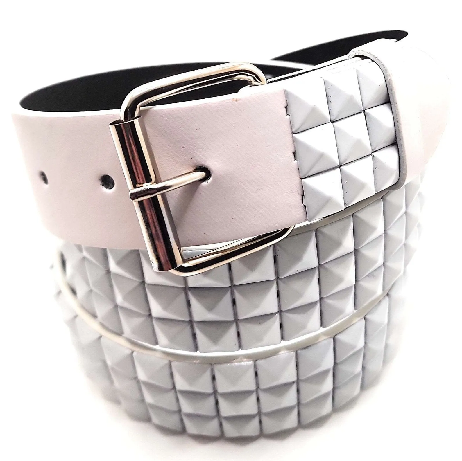 All White Pyramid Studded Leather Belt Punk