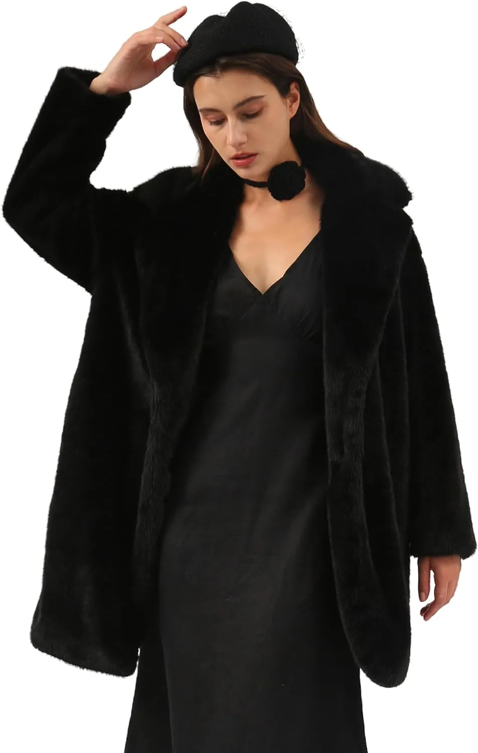 Amazhiyu Womens Faux Fur Longline Duster Coat