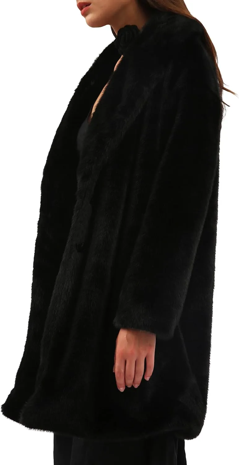 Amazhiyu Womens Faux Fur Longline Duster Coat