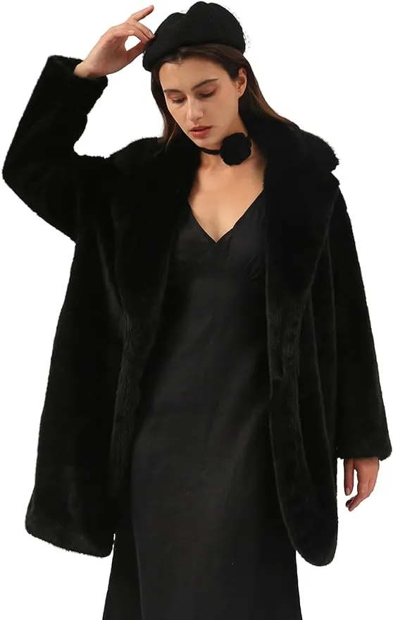 Amazhiyu Womens Faux Fur Longline Duster Coat