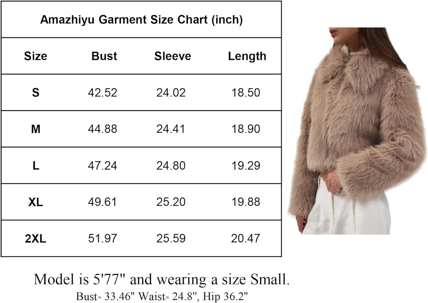 Amazhiyu Womens Faux Fur Zip-Up Cropped Jacket