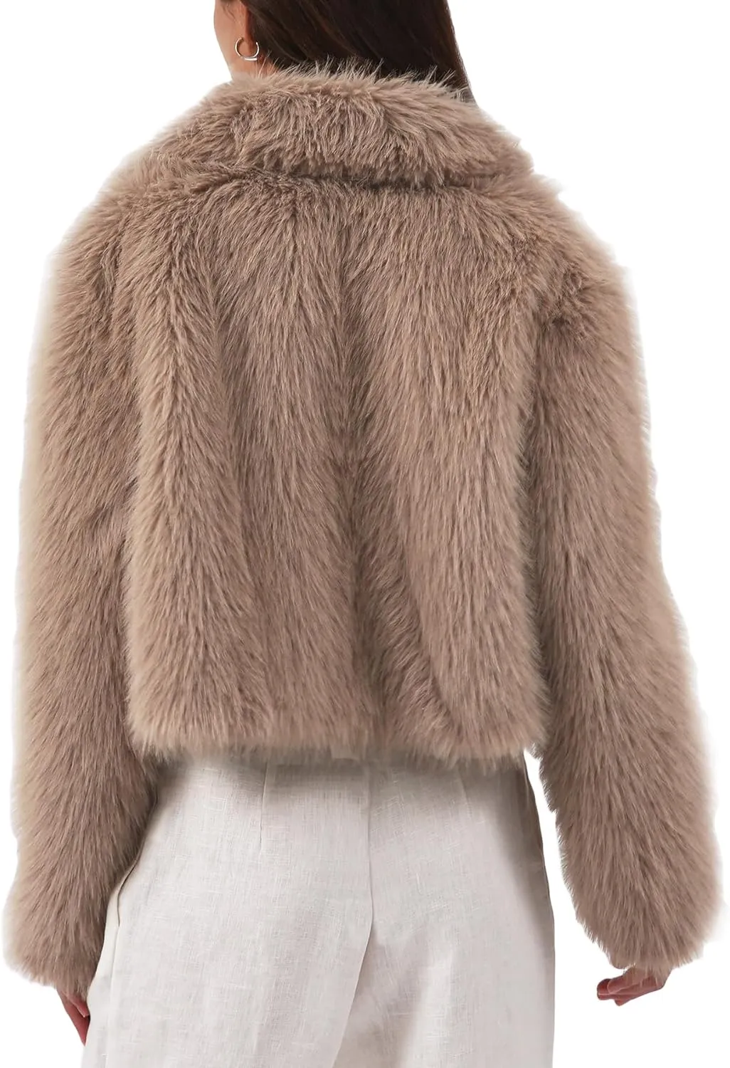 Amazhiyu Womens Faux Fur Zip-Up Cropped Jacket