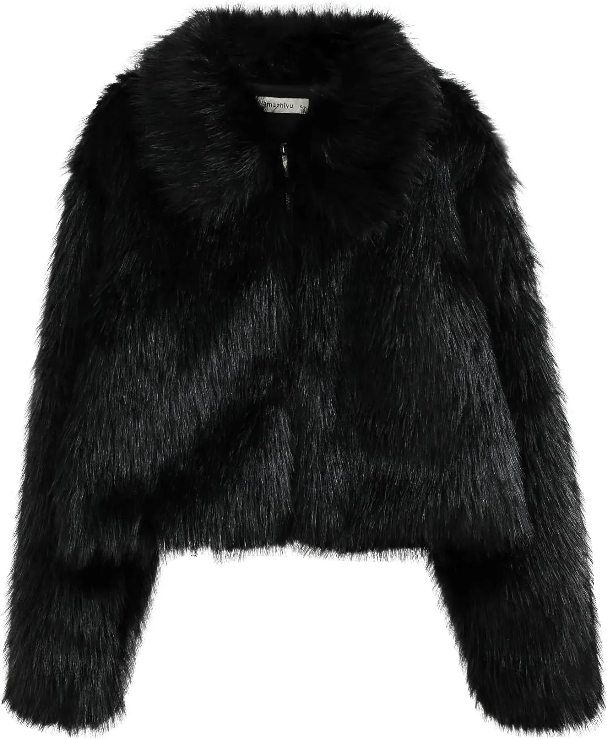 Amazhiyu Womens Faux Fur Zip-Up Cropped Jacket