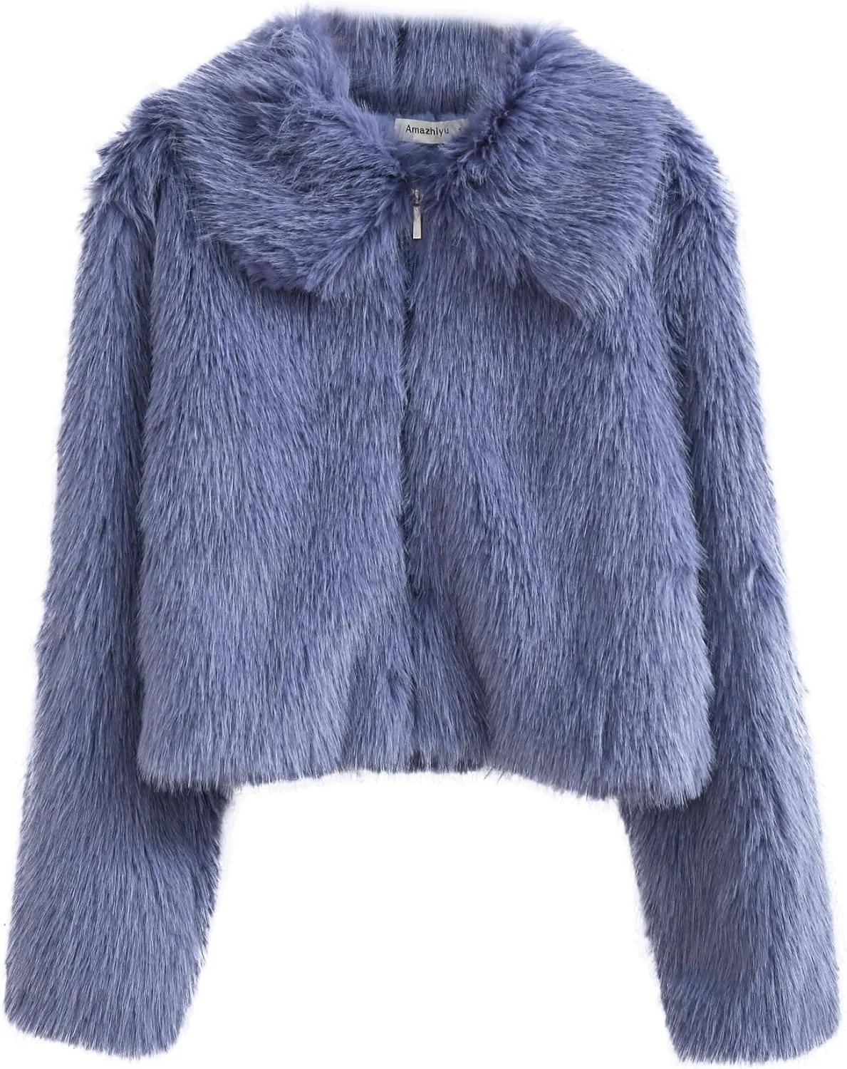 Amazhiyu Womens Faux Fur Zip-Up Cropped Jacket