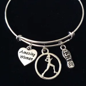 Amazing Woman 13.1 Runner Expandable Silver Charm Bracelet Adjustable Wire Bangle Trendy Race Gift