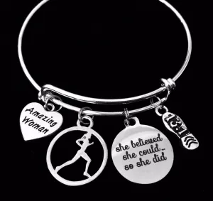 Amazing Woman Expandable Charm Bracelet 13.1 Marathon Race Silver Adjustable Wire Bangle One Size Fits All Gift