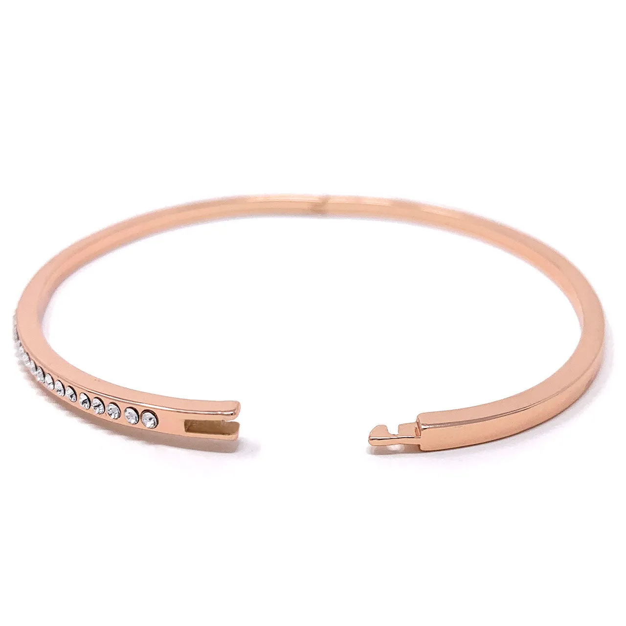 Amelia Pave Bangle Bracelet with White Clear Round Crystals from Swarovski Rose Gold Plated