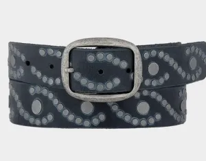 Amsterdam Heritage Vintage Silver Buckle Studded Leather Belt