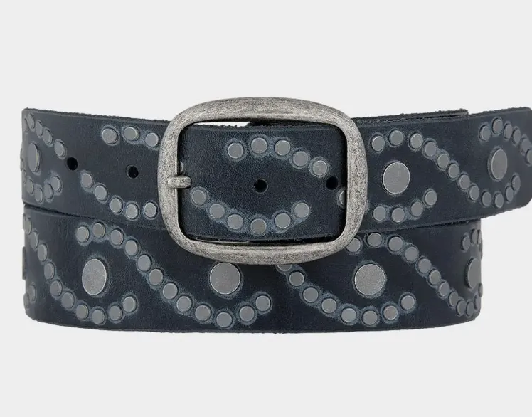 Amsterdam Heritage Vintage Silver Buckle Studded Leather Belt