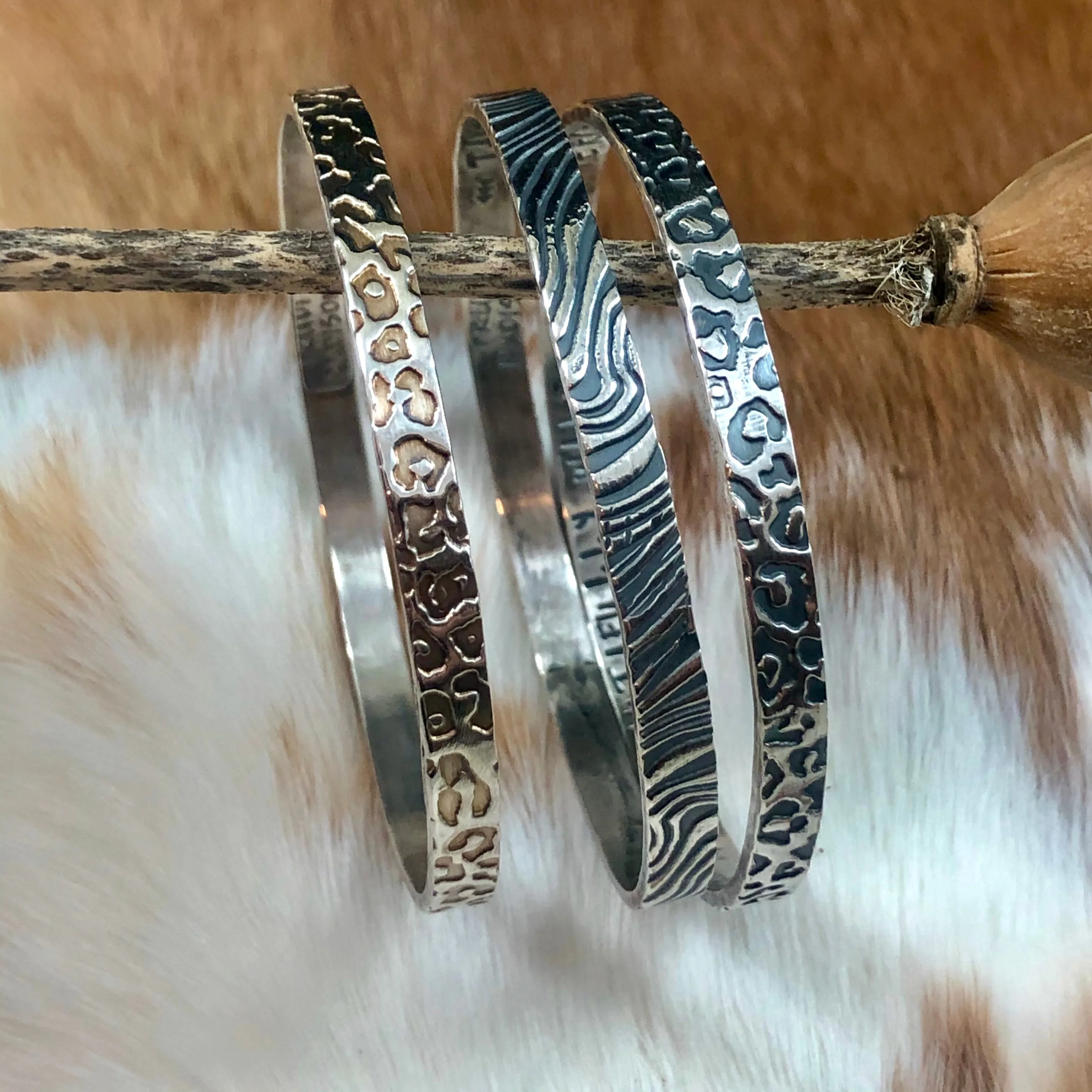 Animal Print Bangle Sterling Silver Bangle Bracelet