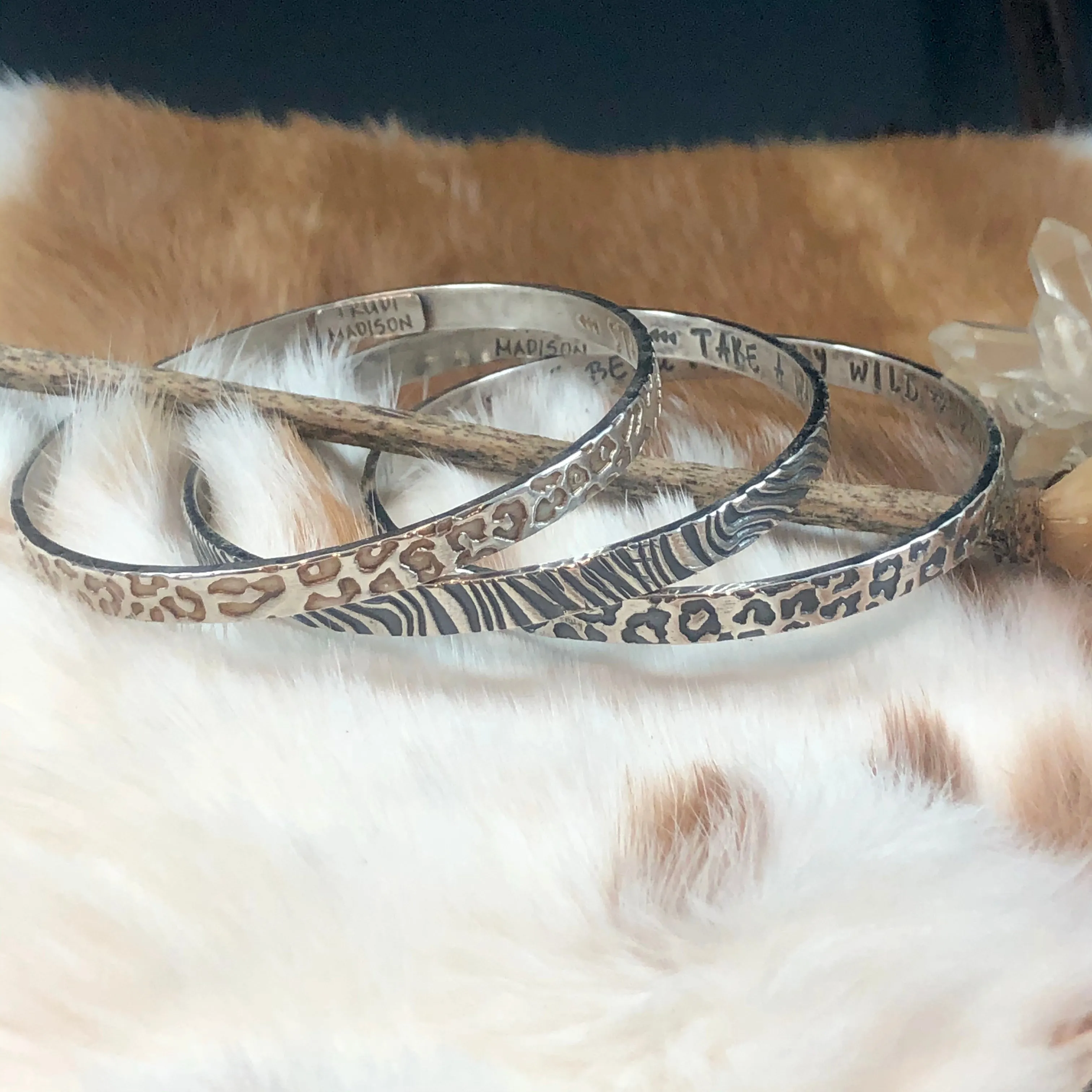 Animal Print Bangle Sterling Silver Bangle Bracelet