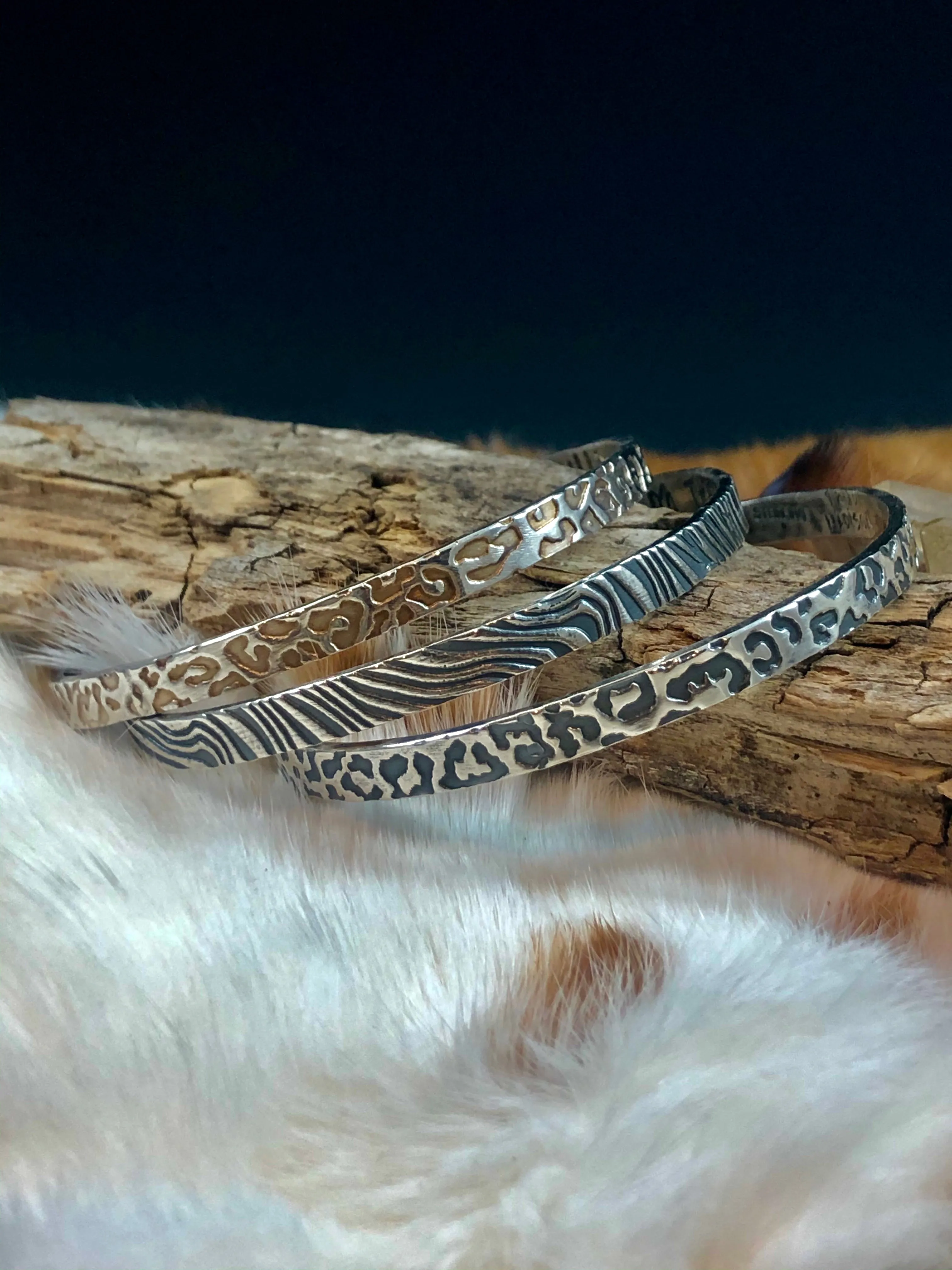 Animal Print Bangle Sterling Silver Bangle Bracelet