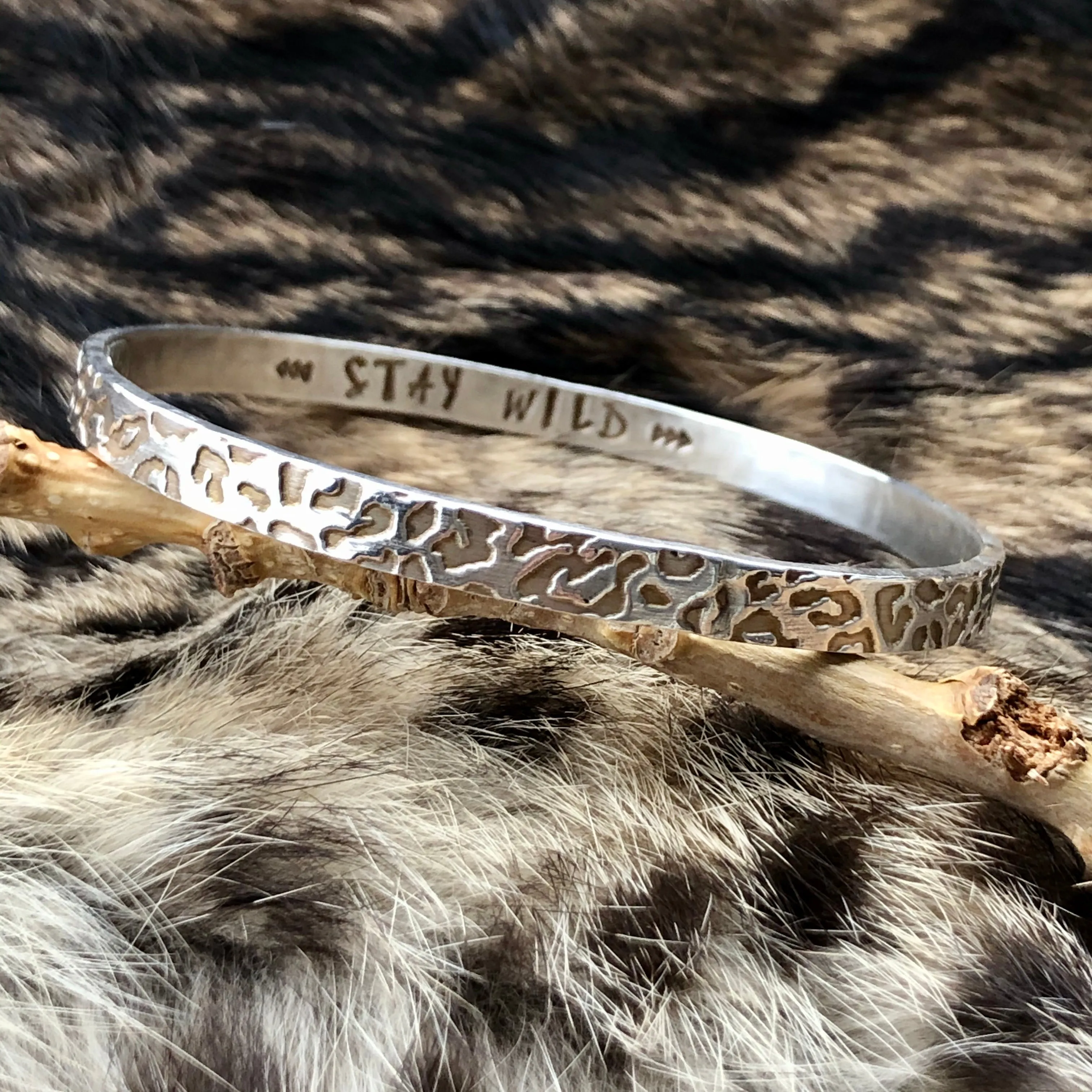 Animal Print Bangle Sterling Silver Bangle Bracelet