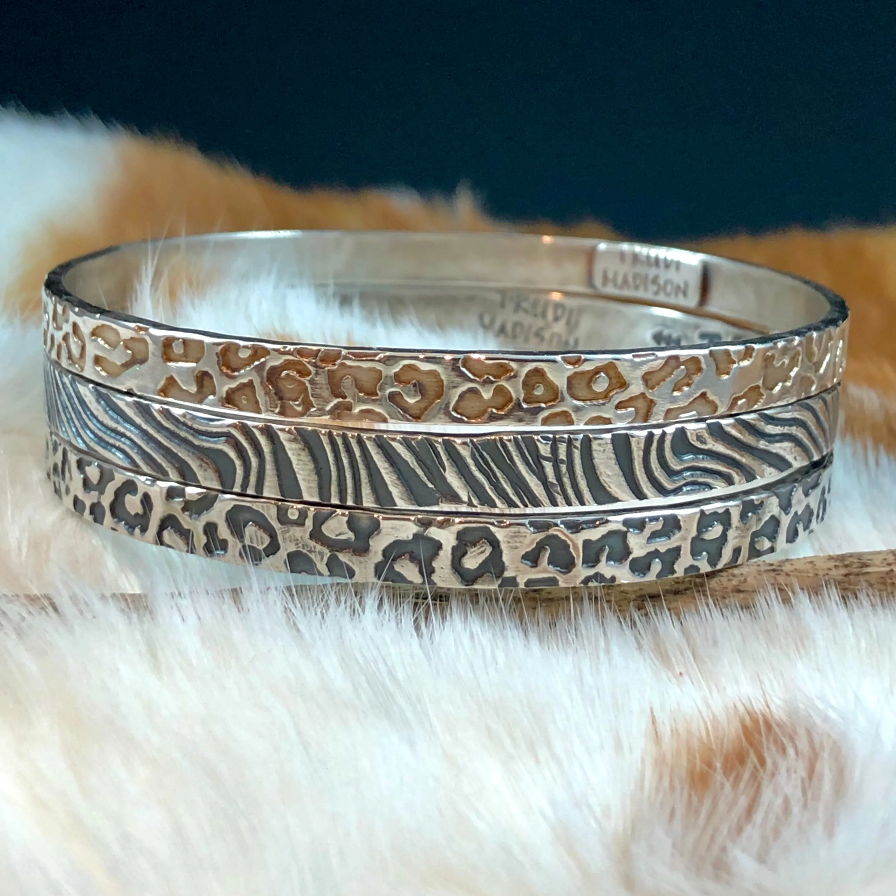 Animal Print Bangle Sterling Silver Bangle Bracelet