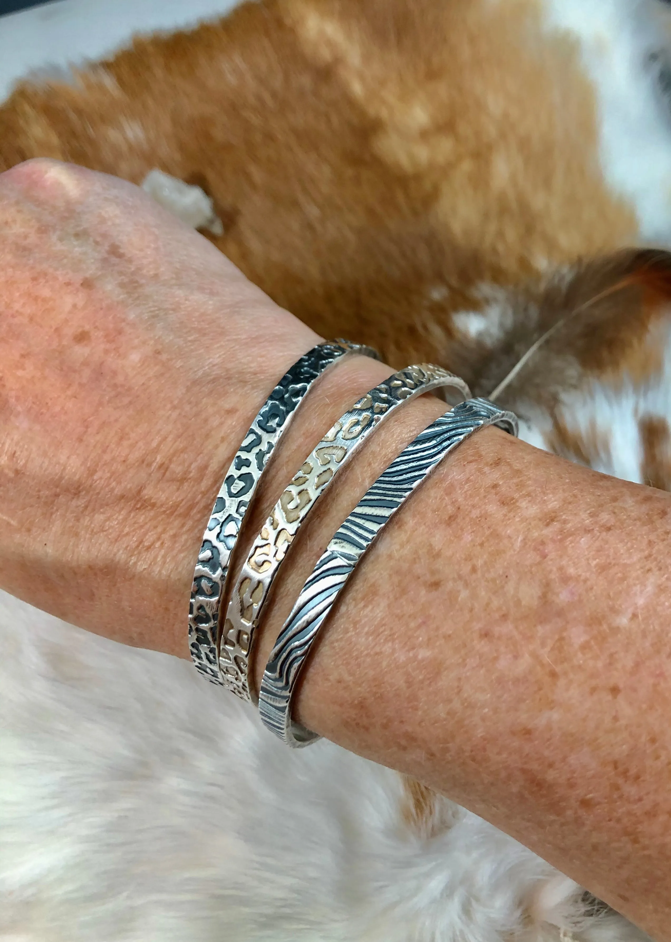 Animal Print Bangle Sterling Silver Bangle Bracelet