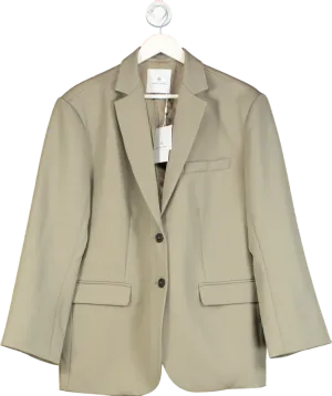 Anine Bing Quinn Oversized Fine Wool Blazer In Green UK L