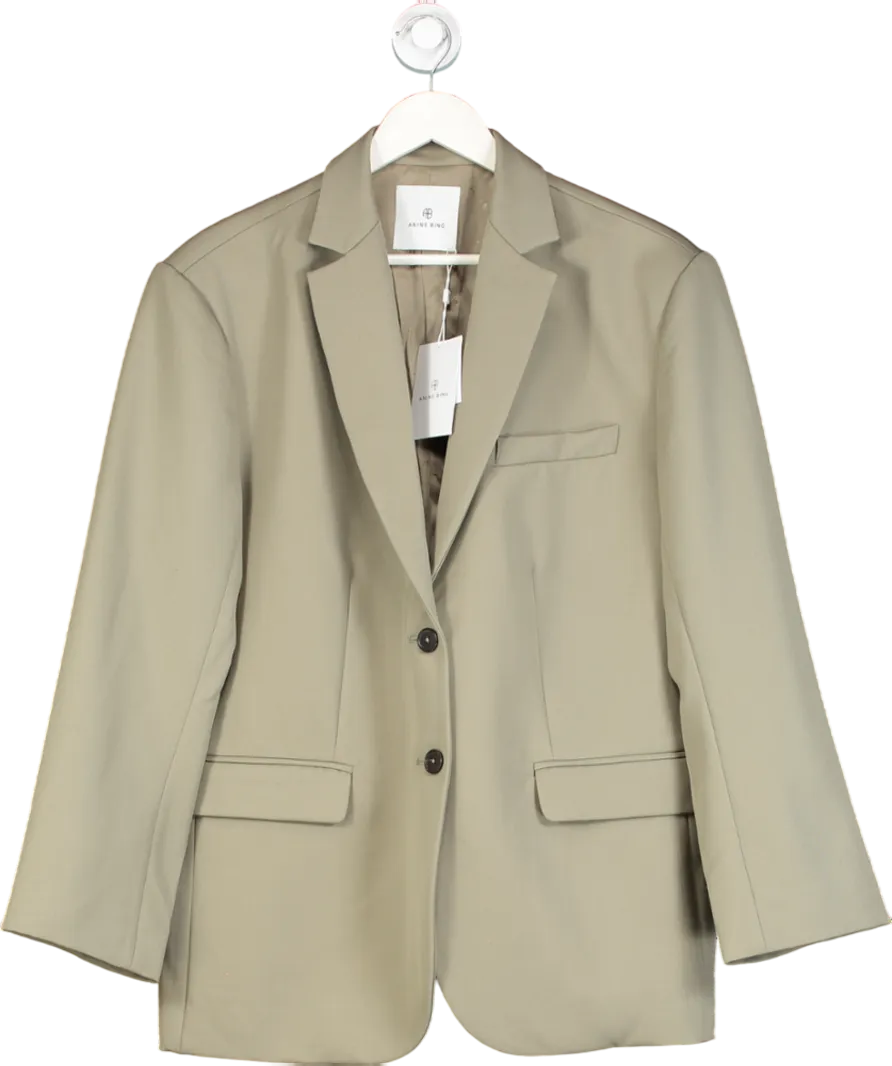 Anine Bing Quinn Oversized Fine Wool Blazer In Green UK L