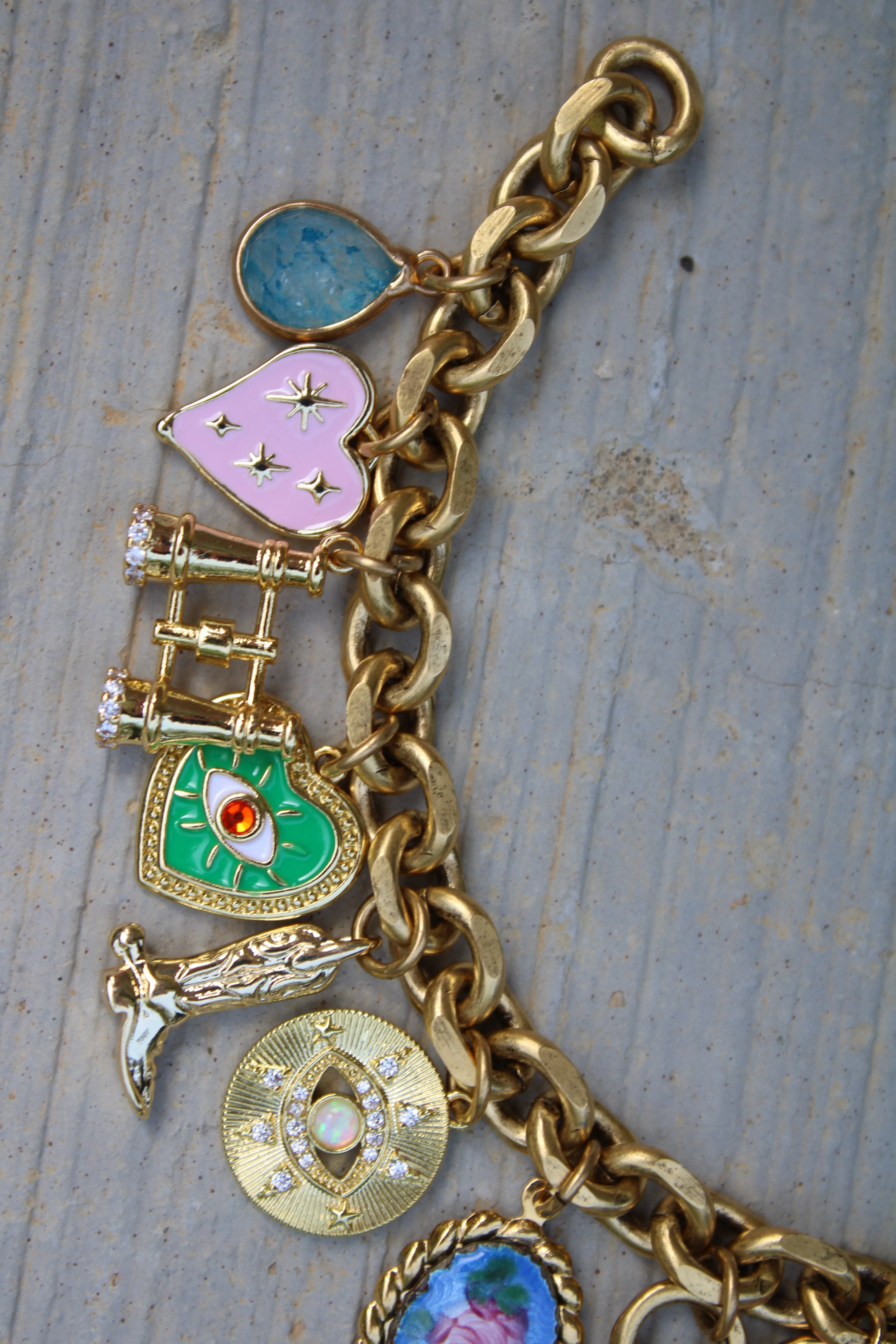 Antiqued Gold Charm Bracelet