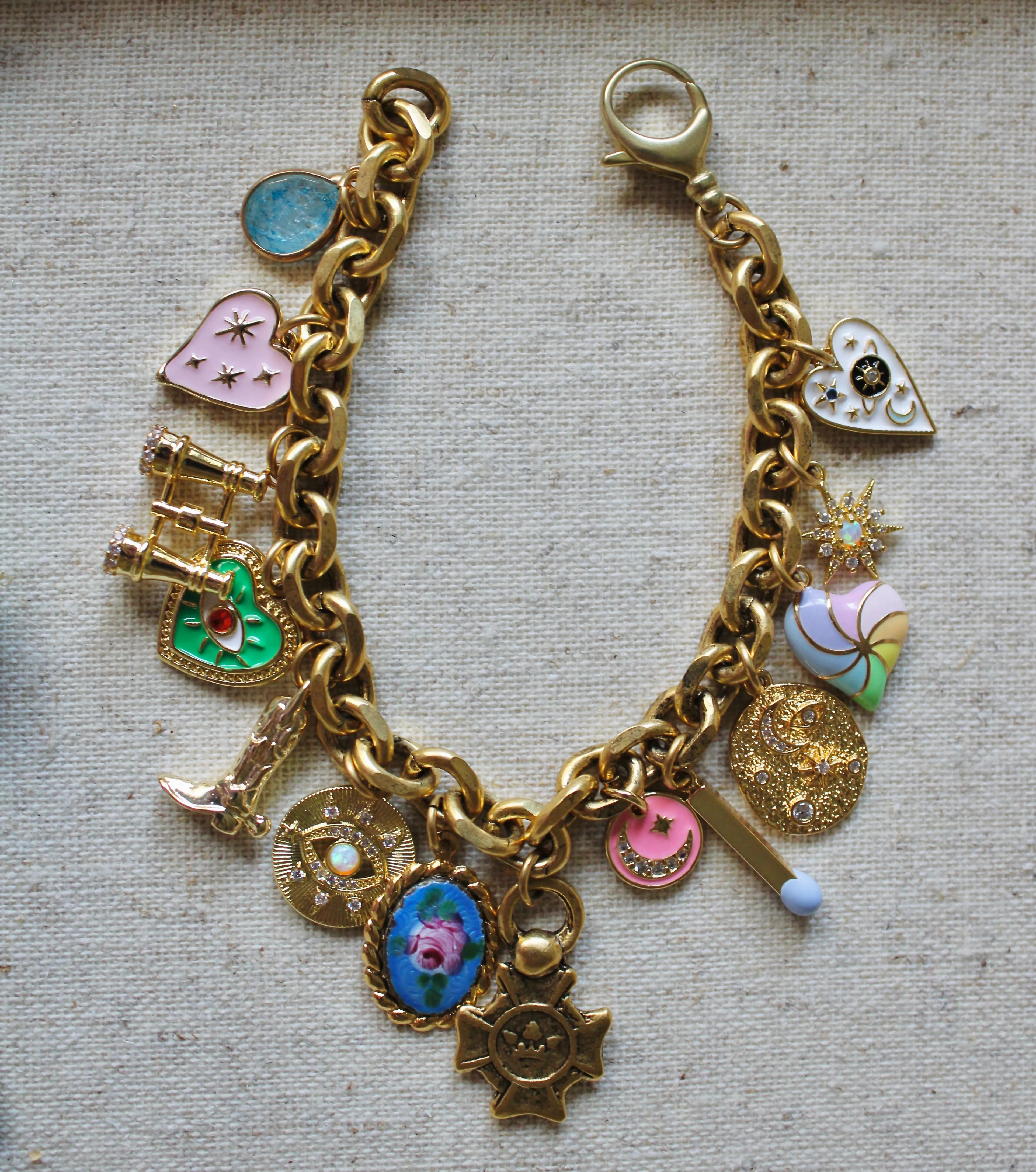 Antiqued Gold Charm Bracelet