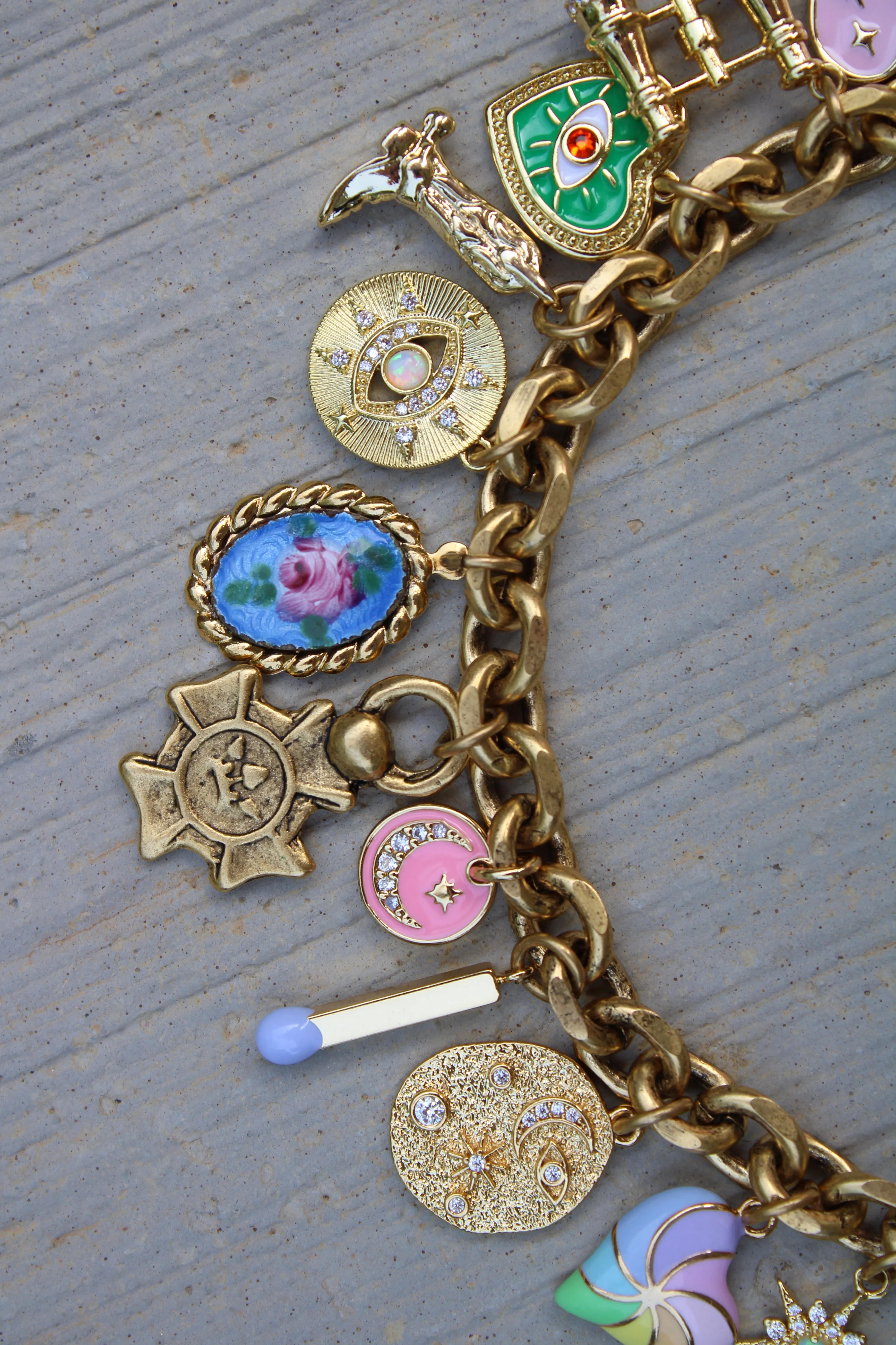 Antiqued Gold Charm Bracelet