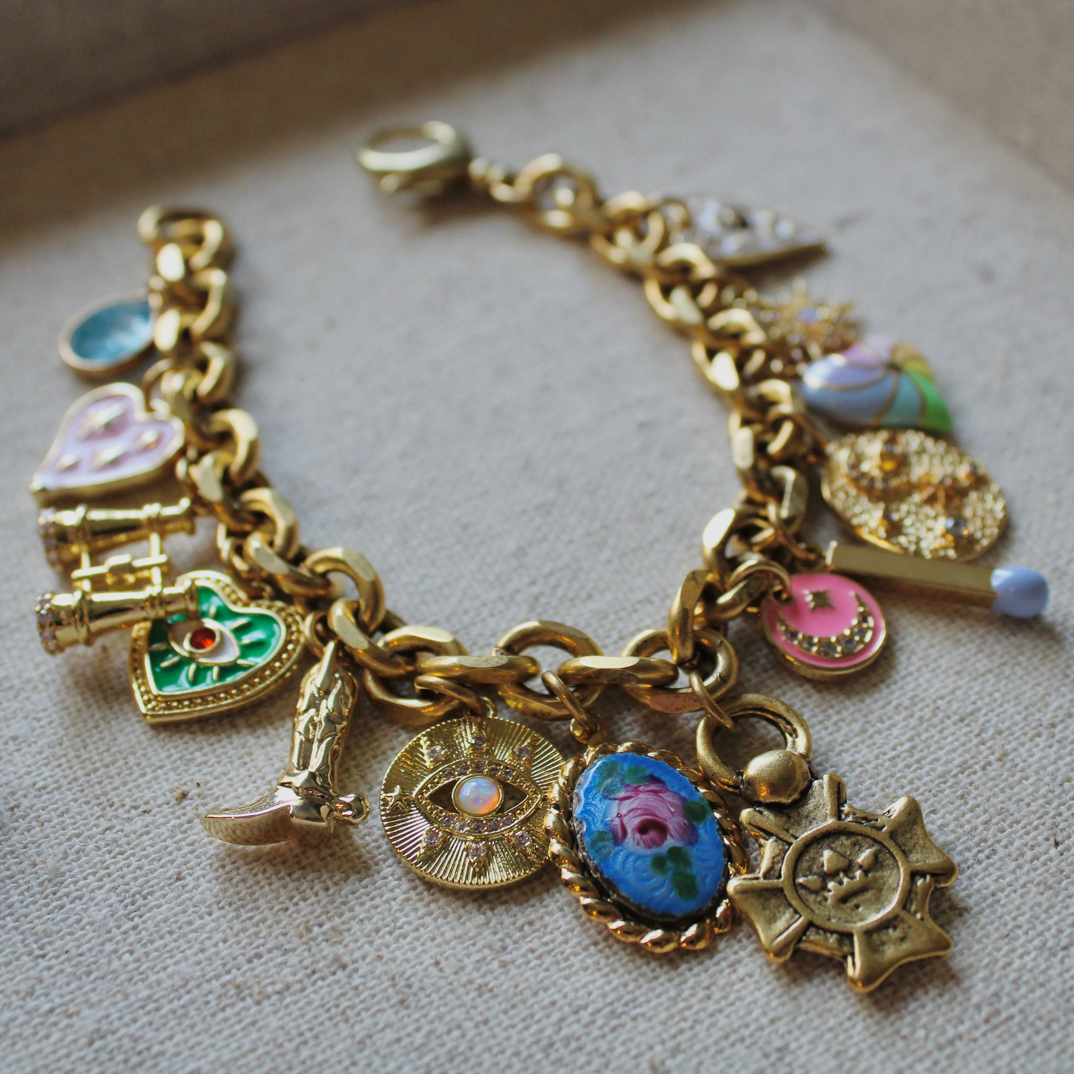 Antiqued Gold Charm Bracelet