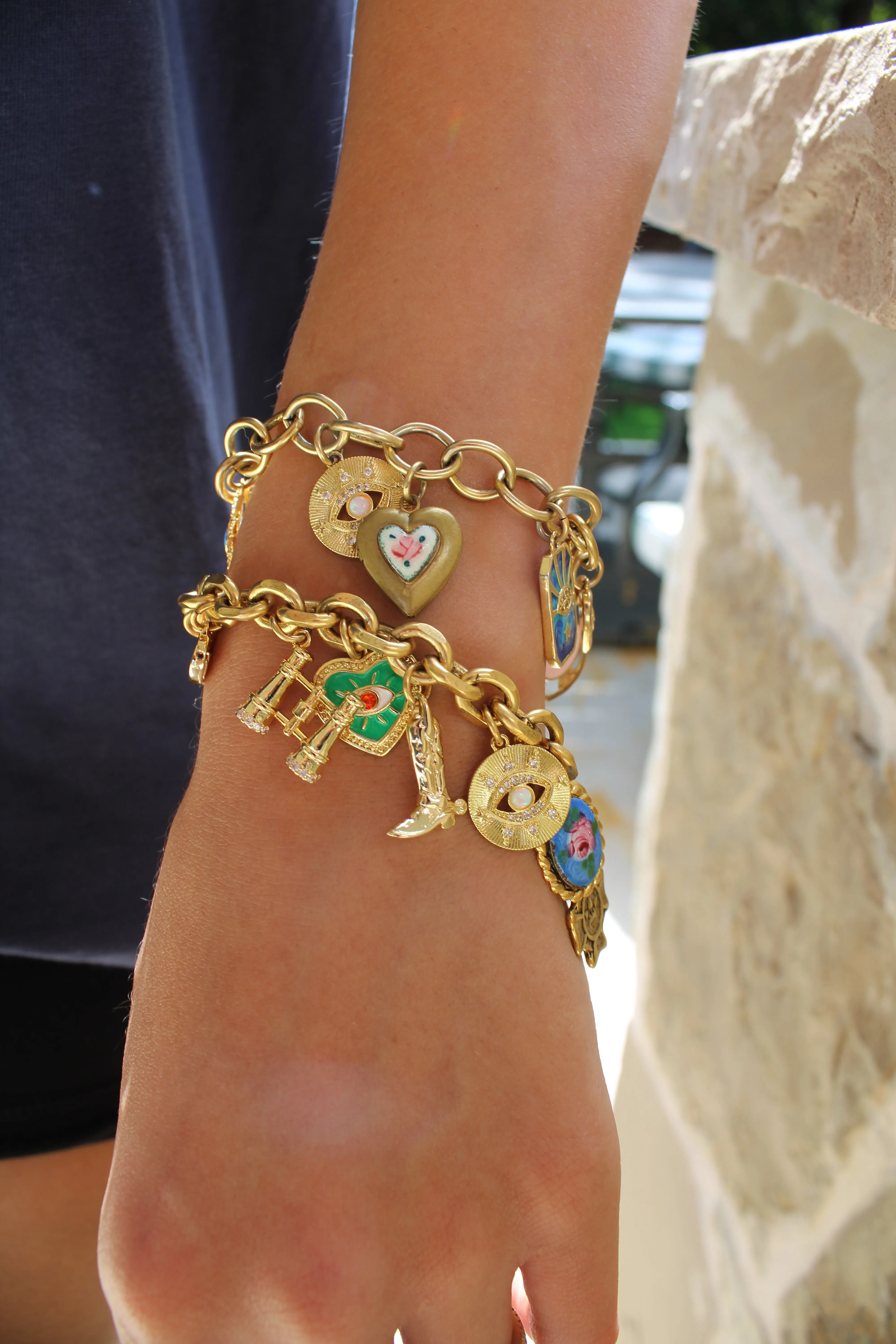 Antiqued Gold Charm Bracelet