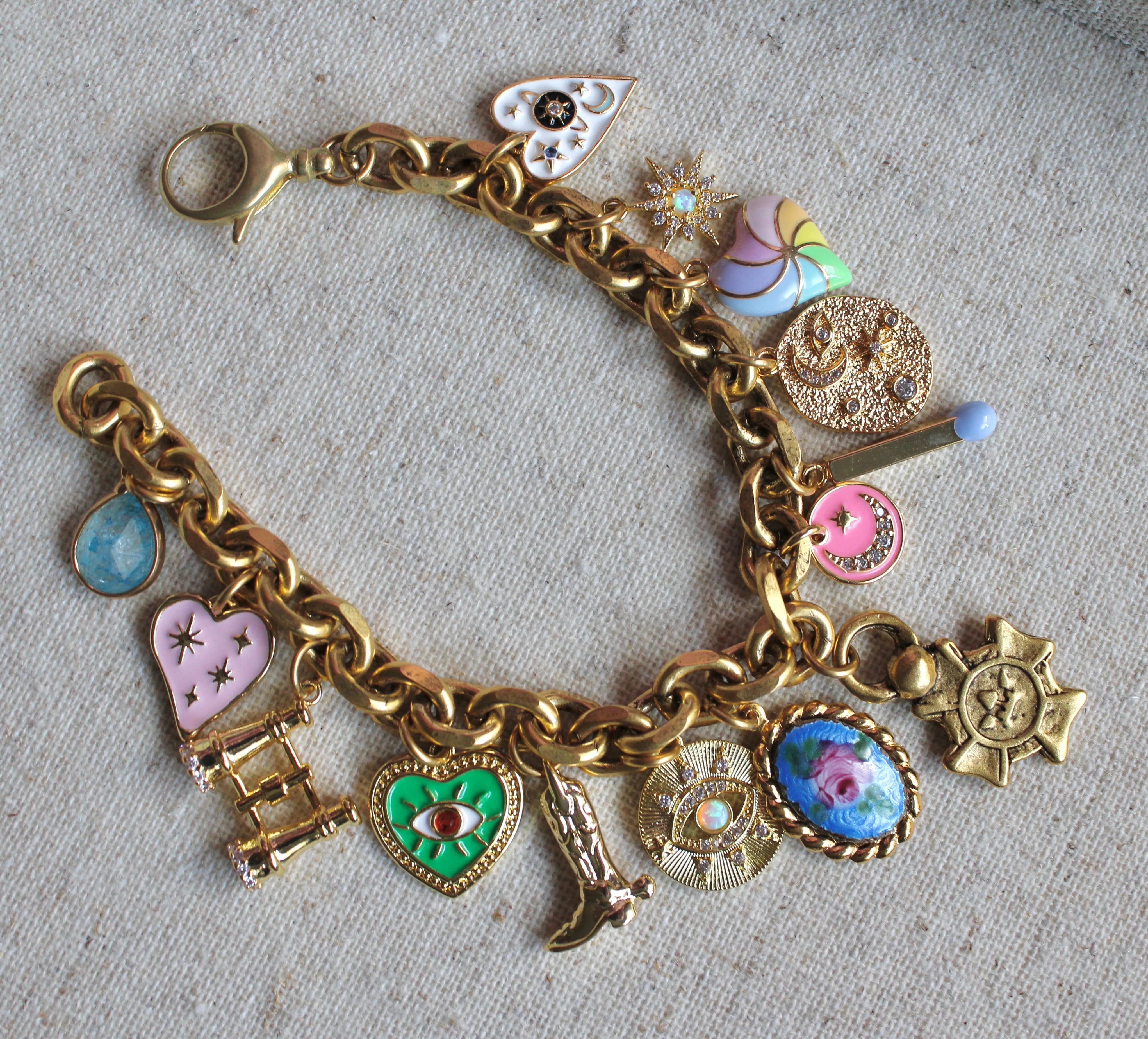 Antiqued Gold Charm Bracelet