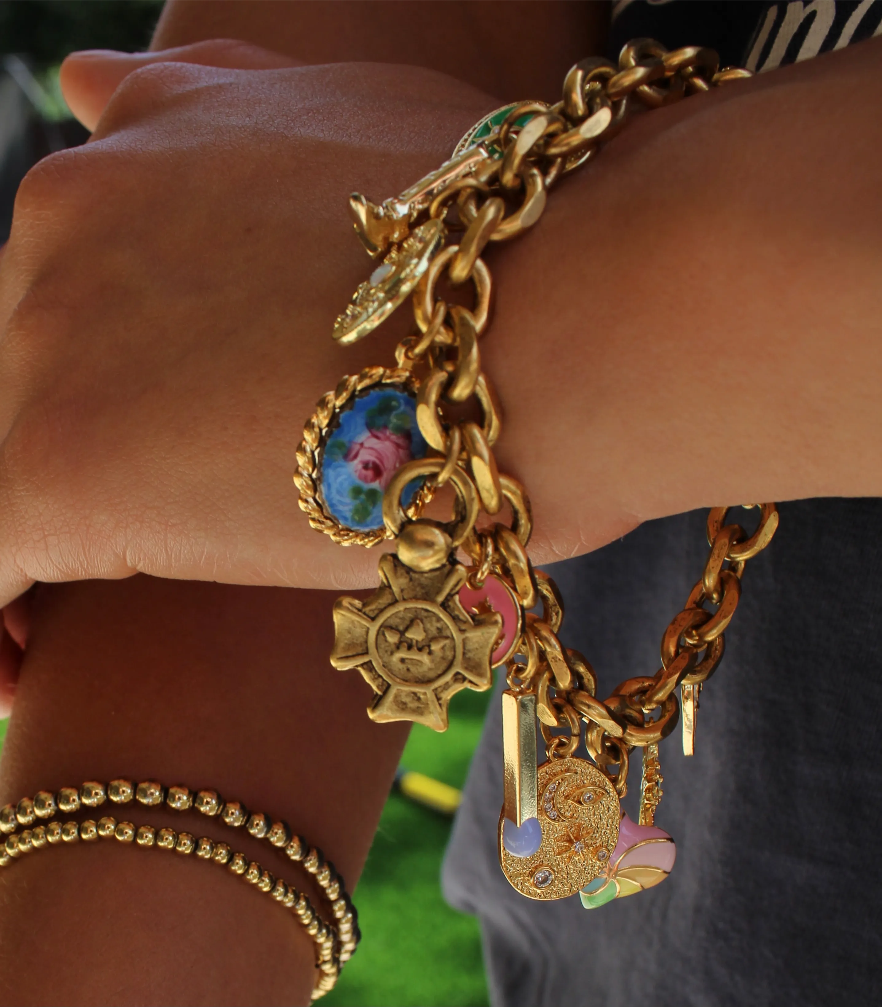 Antiqued Gold Charm Bracelet