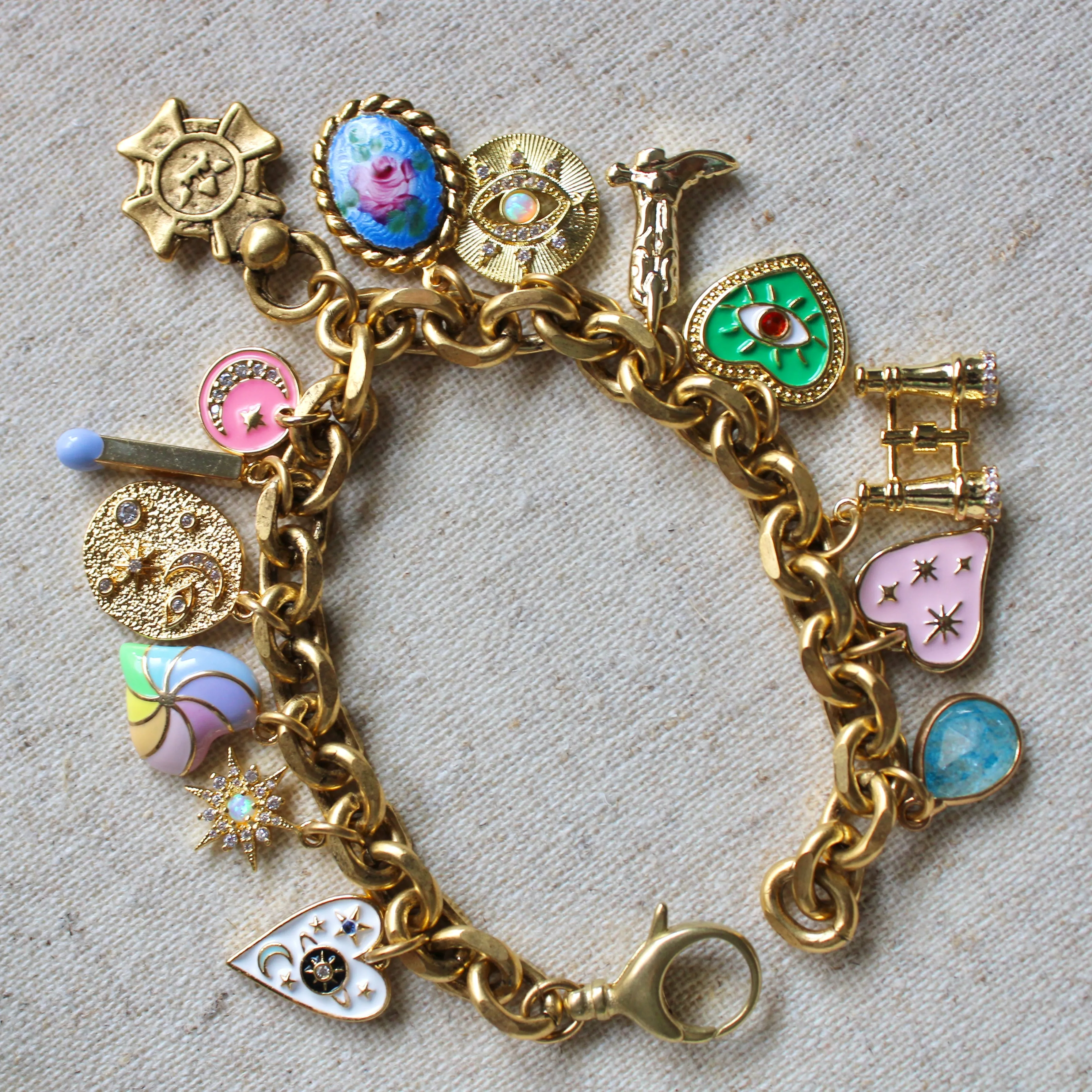 Antiqued Gold Charm Bracelet