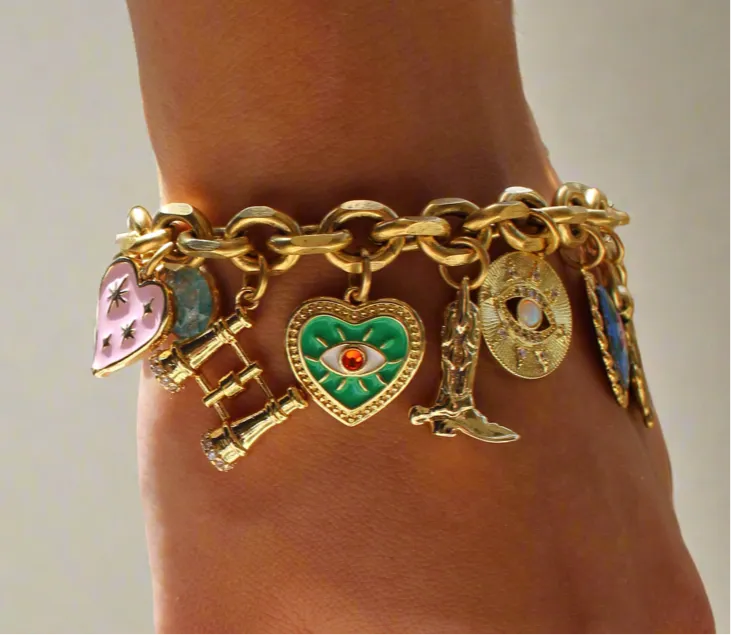 Antiqued Gold Charm Bracelet