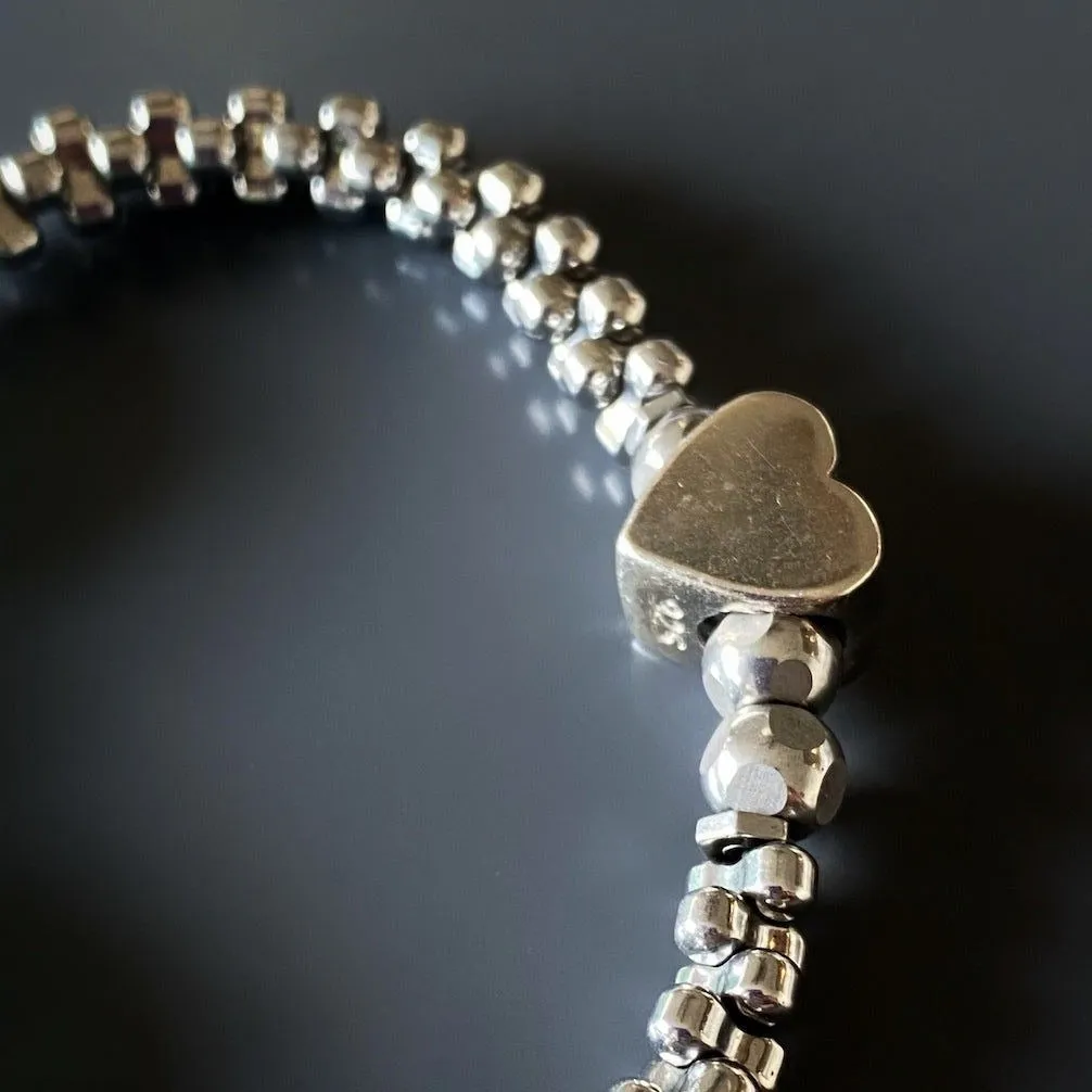 Aquamarine & Hematite Stone Sterling Silver Love Charm Bracelet