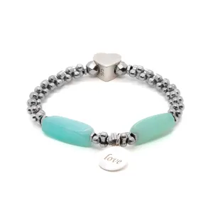 Aquamarine & Hematite Stone Sterling Silver Love Charm Bracelet