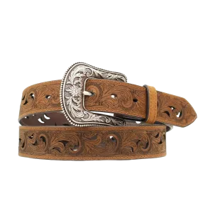 Ariat Belt Brown Leather Tooled Pattern with Cutouts