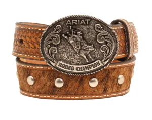 Ariat Kid's Calf Hair Brown Belt with Studs and Rodeo Champion Buckle