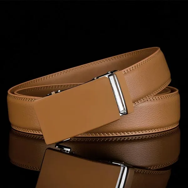 ARTHUR - Genuine Leather Ratchet Belt for Men - Automatic Buckle, No holes - Beige, 35 mm