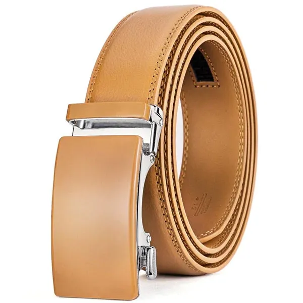 ARTHUR - Genuine Leather Ratchet Belt for Men - Automatic Buckle, No holes - Beige, 35 mm