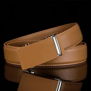 ARTHUR - Genuine Leather Ratchet Belt for Men - Automatic Buckle, No holes - Beige, 35 mm