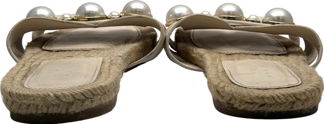 ASOS Beige Jazzy Espadrille Mules With Faux Pearls In Cream UK 6 EU 39 👠