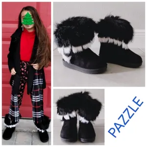Asymmetrical Faux Fur Boots
