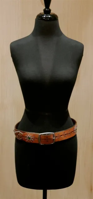 B-Low The Belt Leopard Inset Studded Tan Belt With Multi Colored Crystals