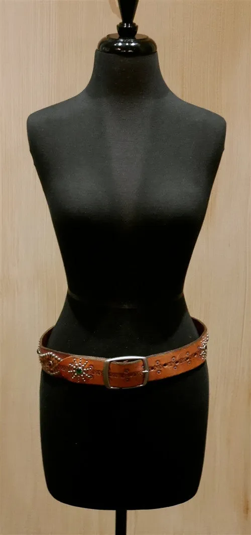 B-Low The Belt Leopard Inset Studded Tan Belt With Multi Colored Crystals