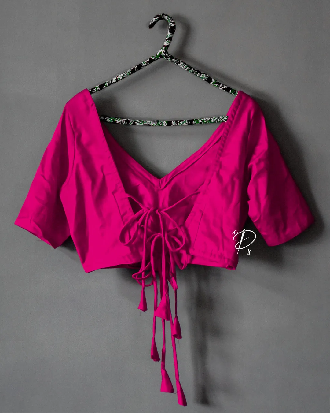 Backless Solid Blouse with Three Tie-up - Magenta