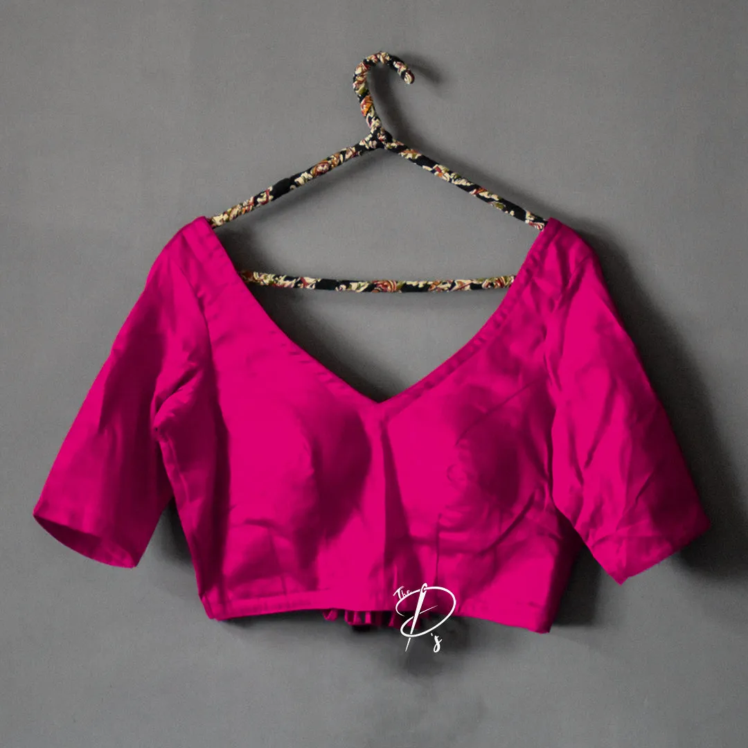 Backless Solid Blouse with Three Tie-up - Magenta