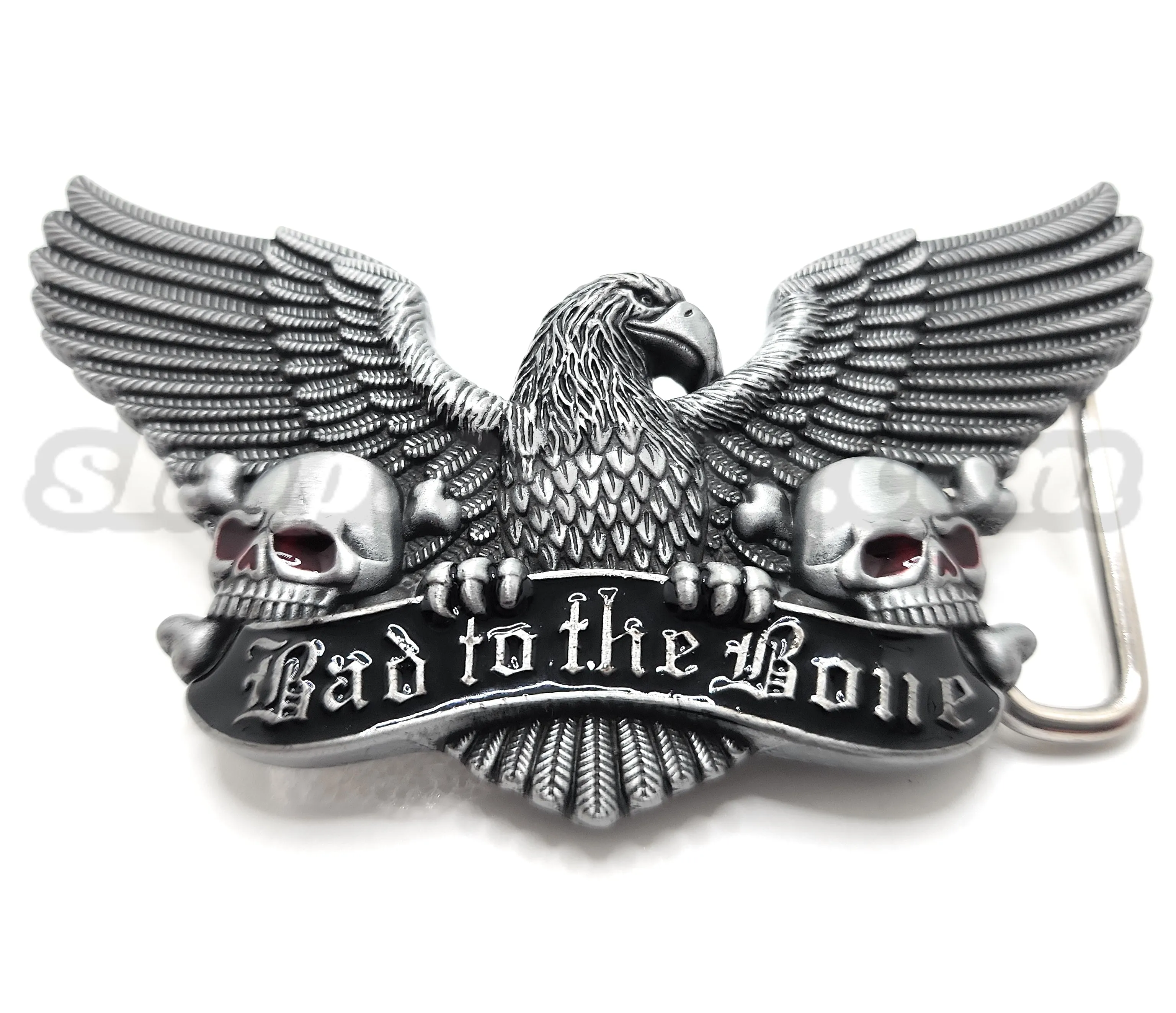 Bad to the Bone Eagle Skulls Belt Buckle