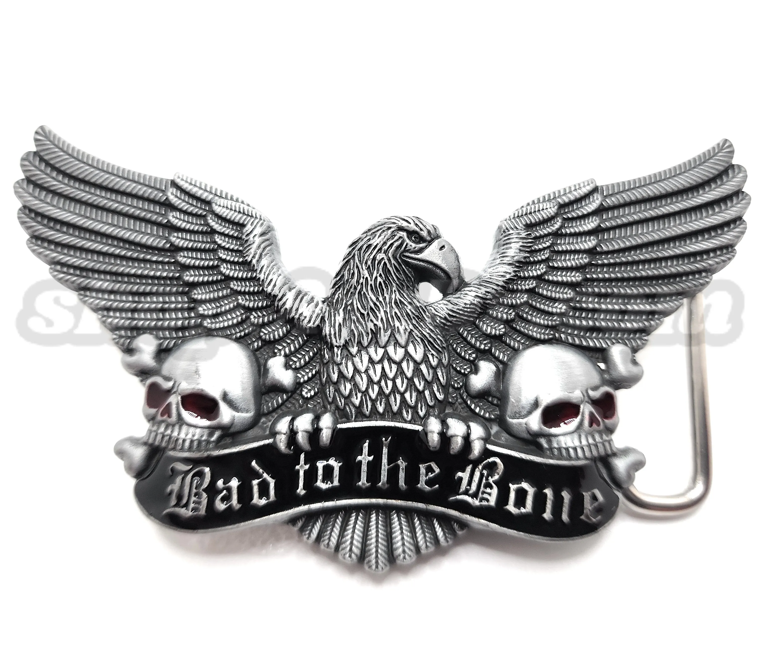 Bad to the Bone Eagle Skulls Belt Buckle