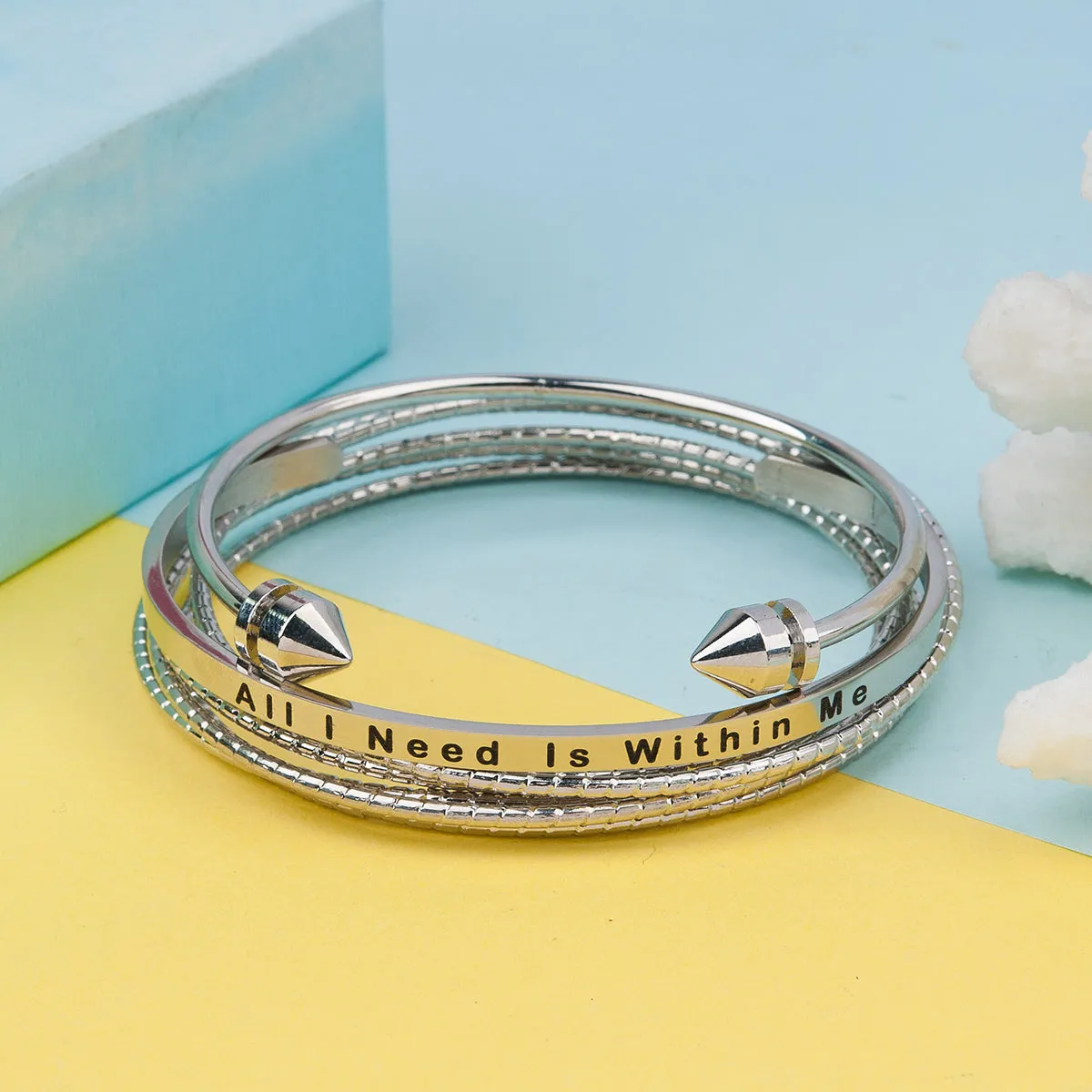 Bangle Set Bracelets All I Need Is Within Me Stainless Steel Stacking Bangles Bracelets