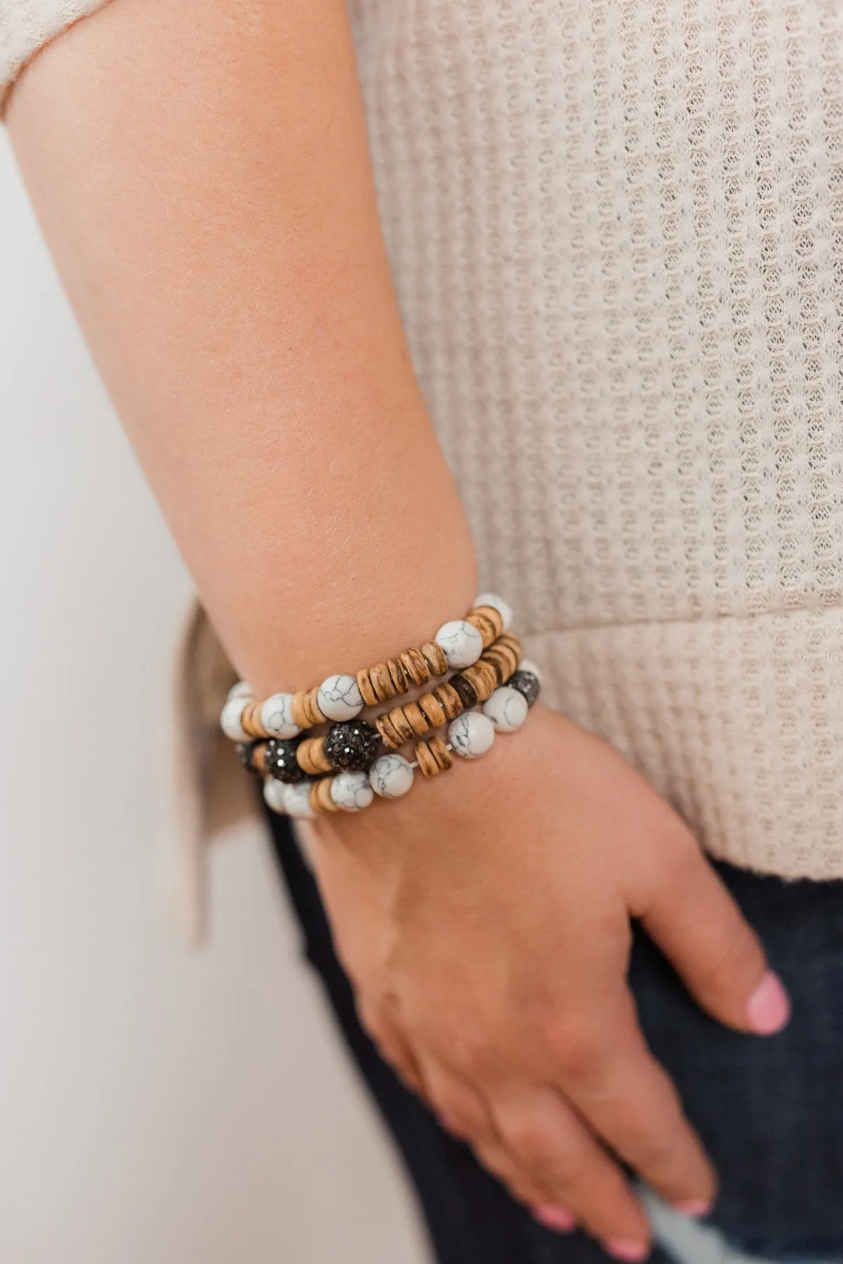 Beaded Bracelet Set - Wood & Marble