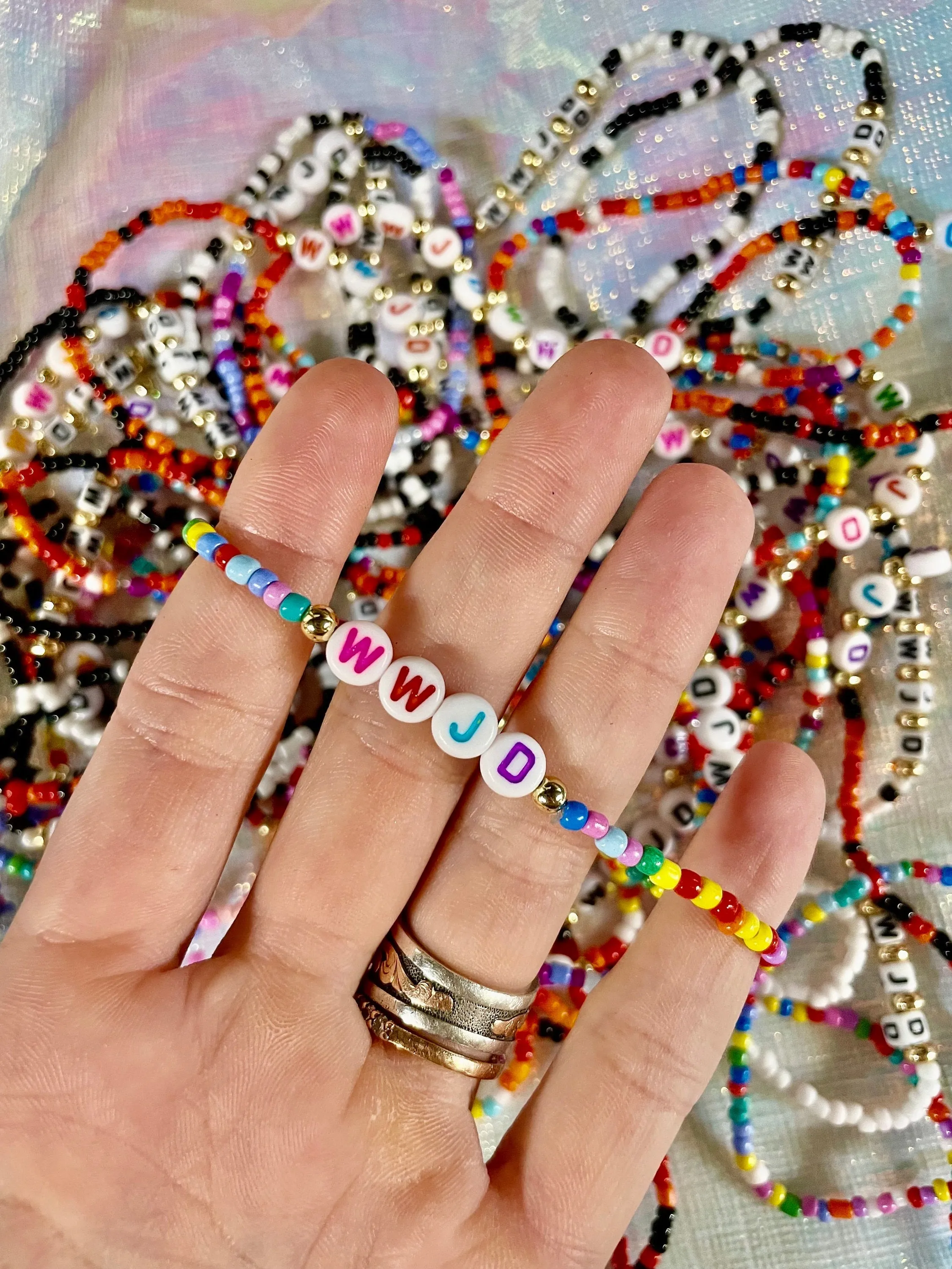 Beaded Bracelets - Jesus Bracelet - WWJD Bracelet - Stackable Bracelets - Bulk Beaded Braceletes - Christian Gift - Friendship Bracelets